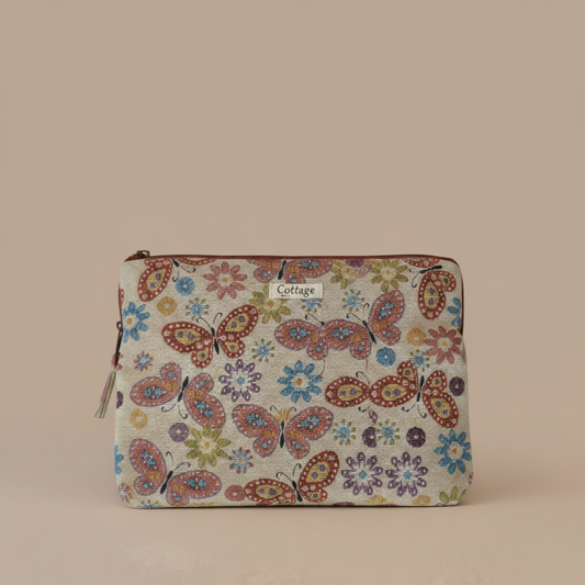 Funda para ordenador jacquard: Beige Papillon