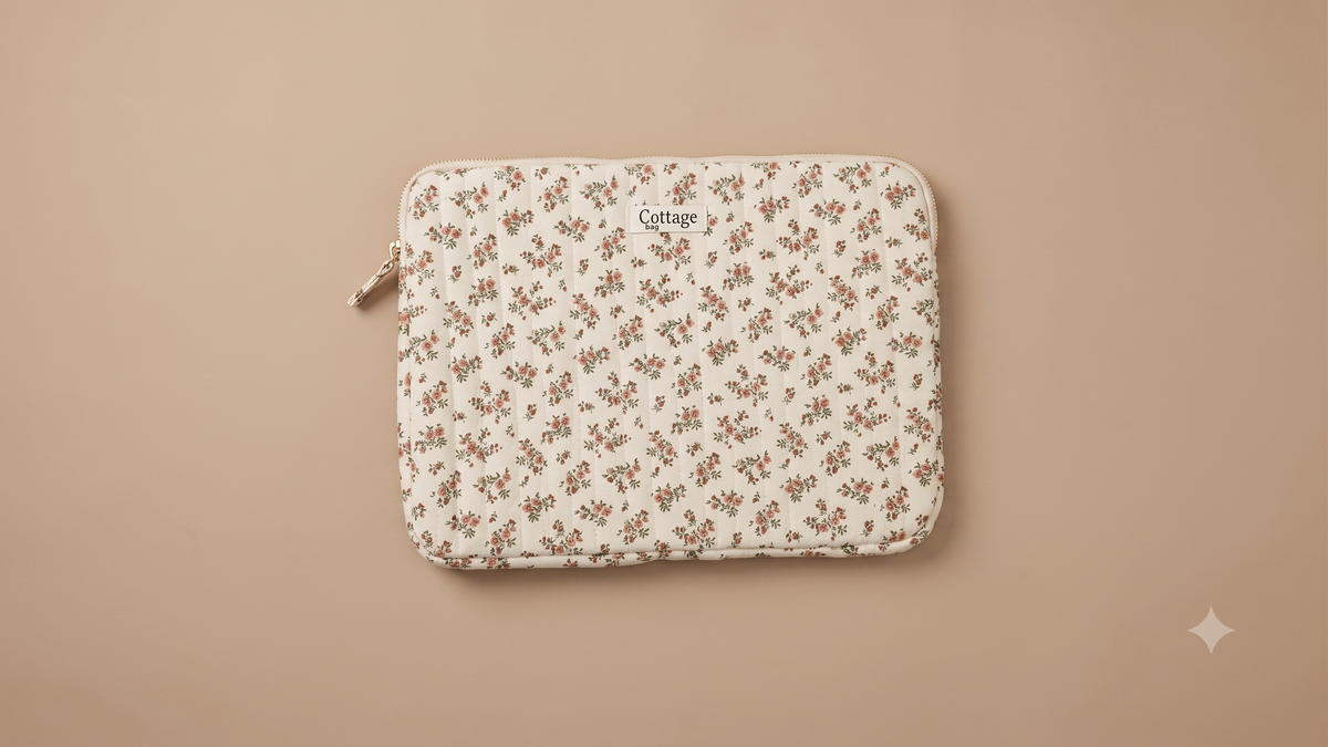 Funda para portátil de algodón: Bouquet coloré taupe