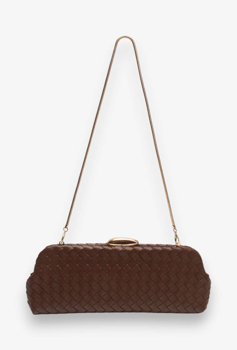 Clutch largo, trenzado, con bandolera de cadena