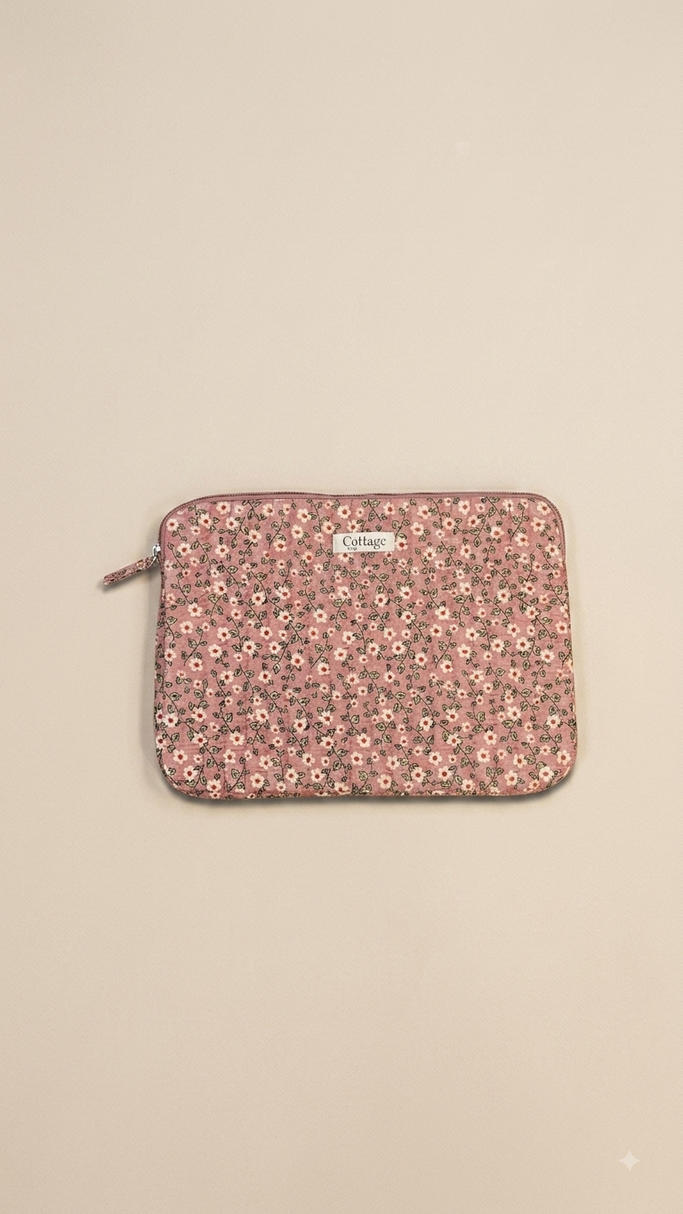 Funda para portátil de algodón: Bouquet coloré taupe