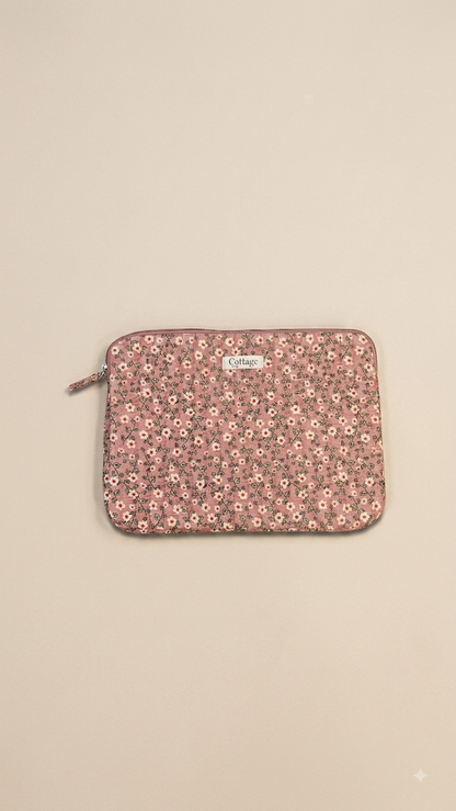 Funda para portátil de algodón: Bouquet coloré taupe