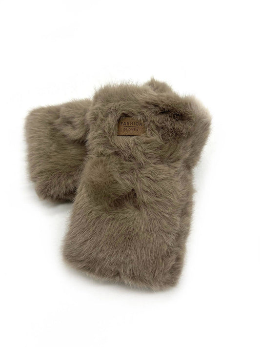 Manopla de guante de piel sintética unicolor: Taupe