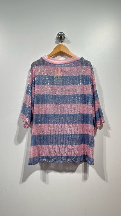 Top a rayas con lentejuelas: Azul celeste / TÚ