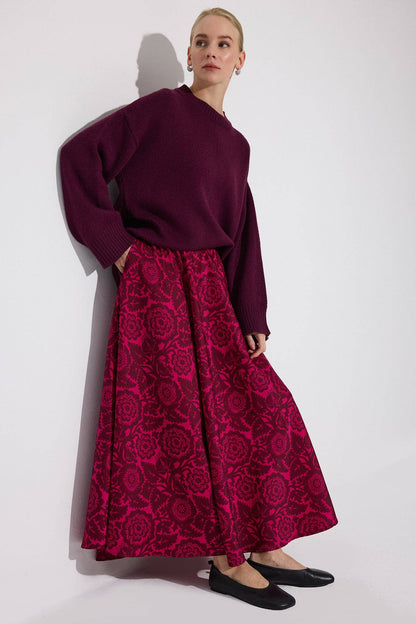 Falda maxi de satén floral