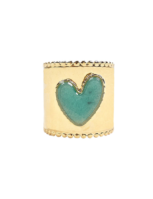 Anillo de Corazón de Acero Inoxidable: Amazonita