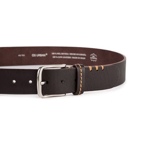 Cinturón de piel con detalle cosido.: Marron