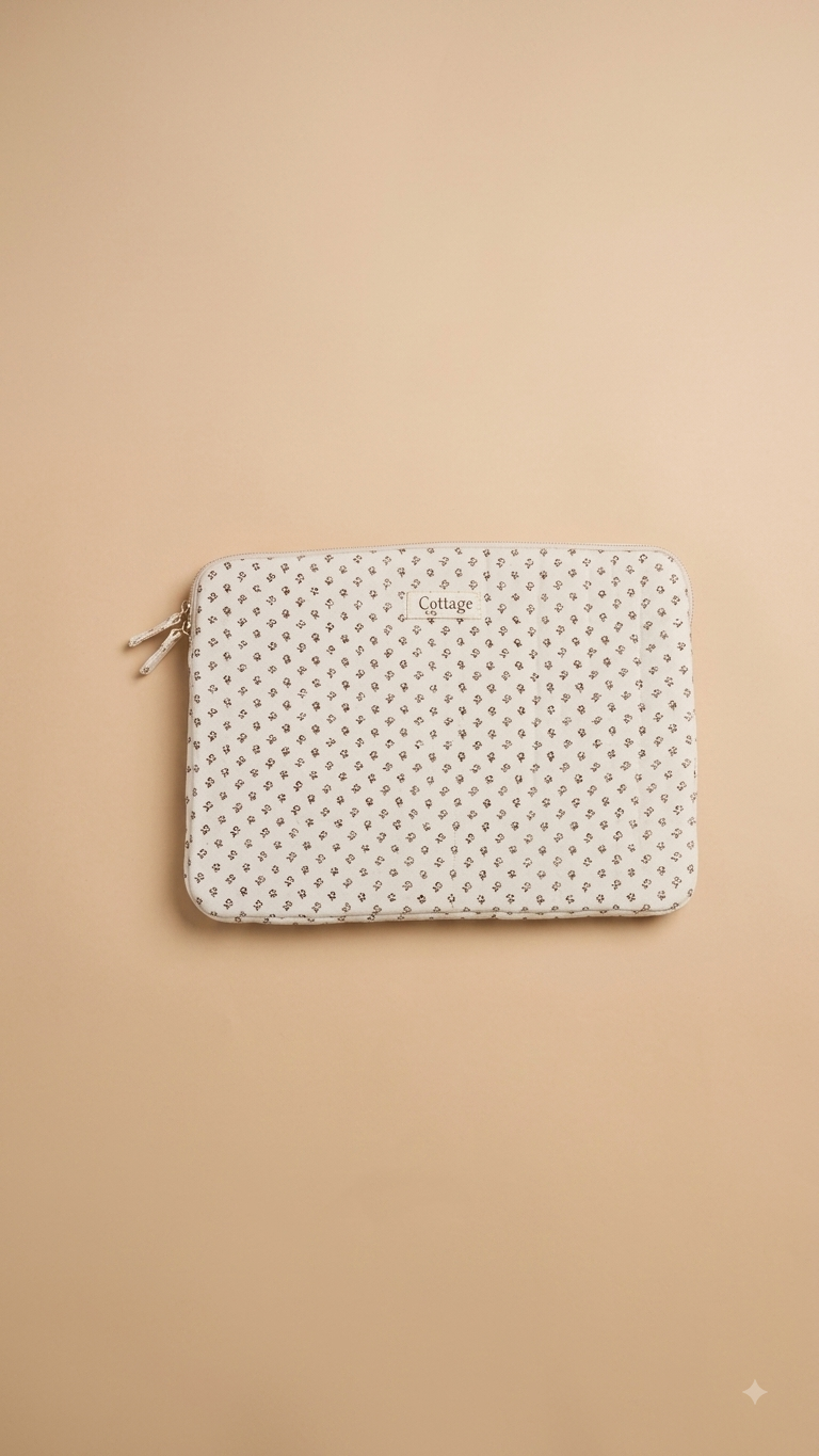 Funda para portátil de algodón: Bouquet coloré taupe